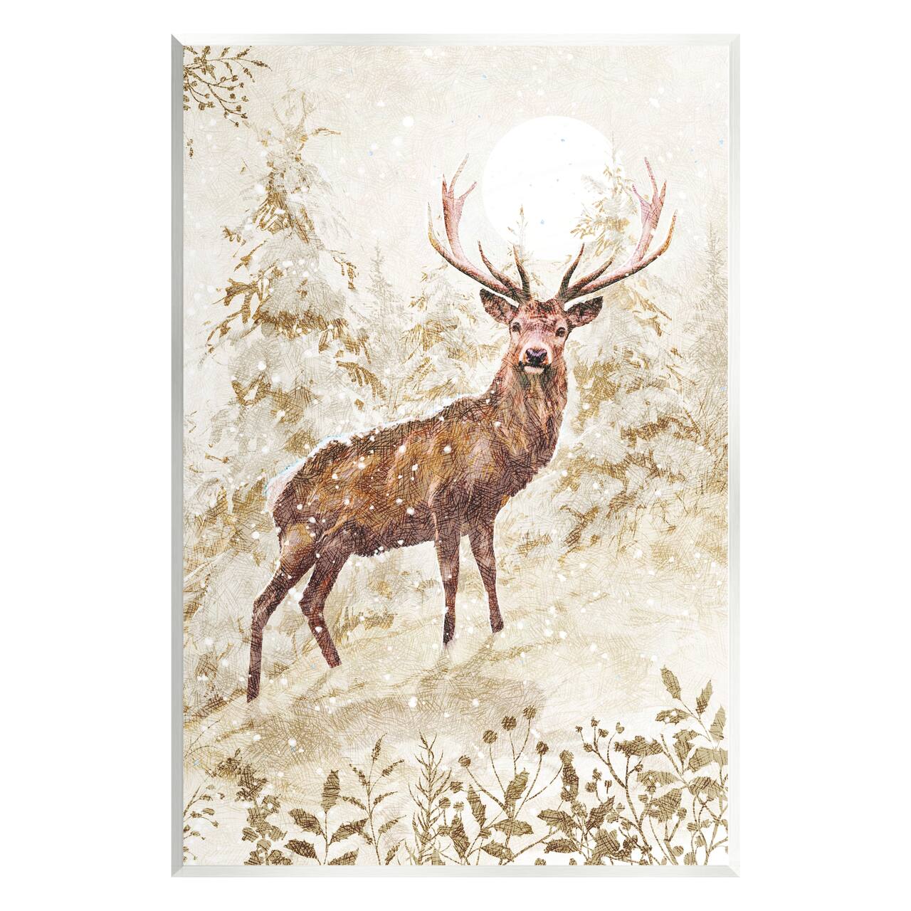 Stupell Industries Elk Snow Covered Forest Wall Plaque Art
